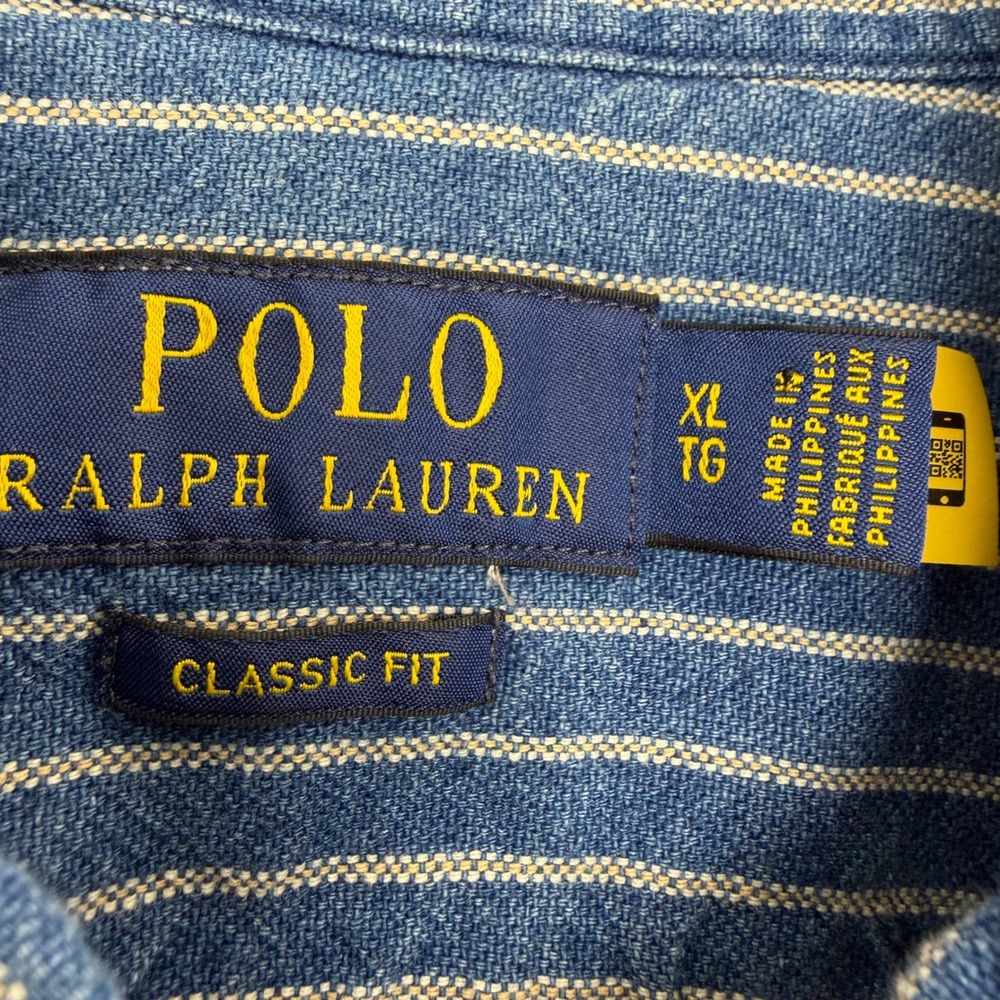 Polo Ralph Lauren Shirt Mens XL Indigo Blue Denim Striped Classic Fit Button Up - Picture 6 of 10